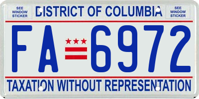 DC license plate FA6972