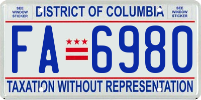 DC license plate FA6980