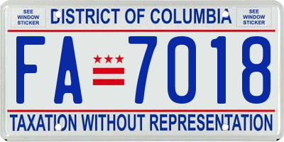 DC license plate FA7018