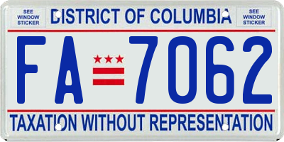 DC license plate FA7062