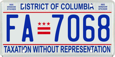 DC license plate FA7068