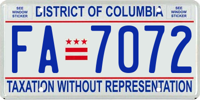 DC license plate FA7072