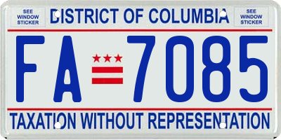 DC license plate FA7085