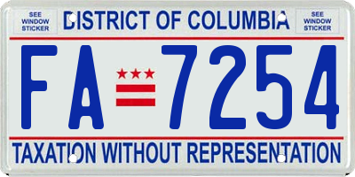 DC license plate FA7254