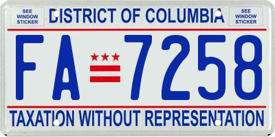 DC license plate FA7258