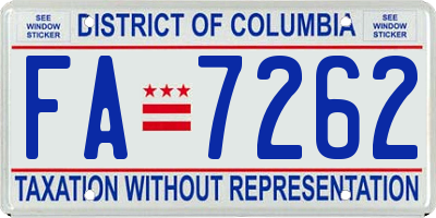 DC license plate FA7262