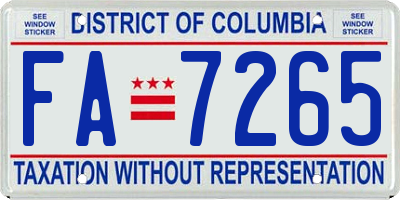 DC license plate FA7265