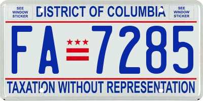 DC license plate FA7285