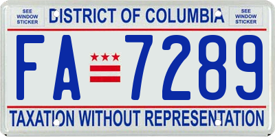 DC license plate FA7289