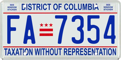 DC license plate FA7354