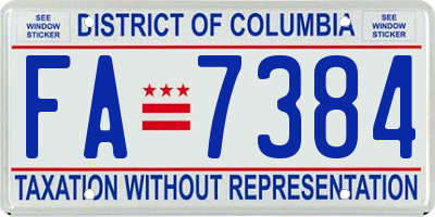 DC license plate FA7384