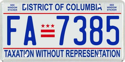 DC license plate FA7385