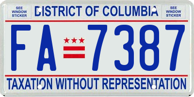 DC license plate FA7387