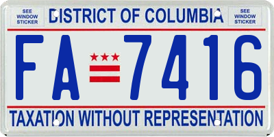 DC license plate FA7416