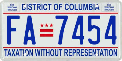 DC license plate FA7454