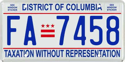 DC license plate FA7458