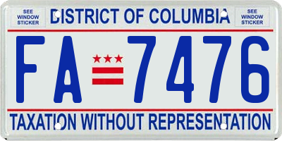 DC license plate FA7476