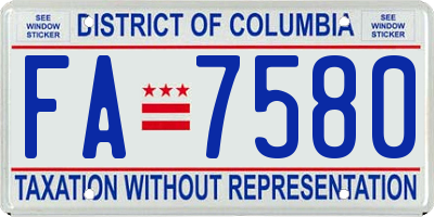 DC license plate FA7580