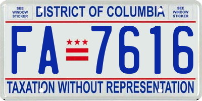 DC license plate FA7616