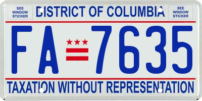 DC license plate FA7635