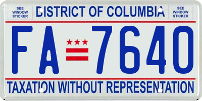 DC license plate FA7640