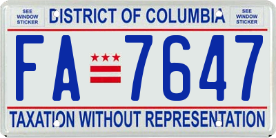 DC license plate FA7647