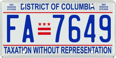 DC license plate FA7649