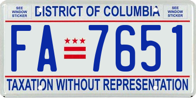 DC license plate FA7651