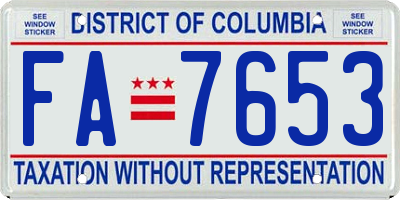 DC license plate FA7653