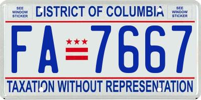 DC license plate FA7667