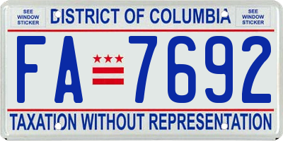 DC license plate FA7692