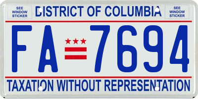 DC license plate FA7694