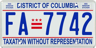 DC license plate FA7742