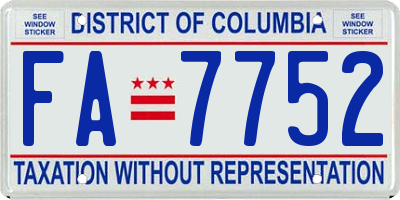 DC license plate FA7752