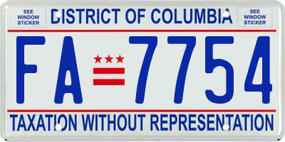 DC license plate FA7754