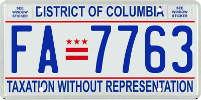 DC license plate FA7763