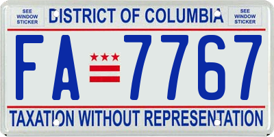 DC license plate FA7767