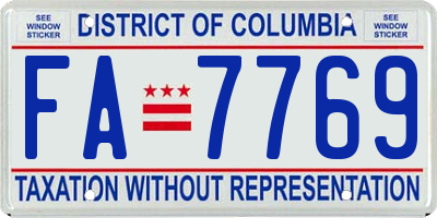 DC license plate FA7769