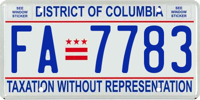 DC license plate FA7783