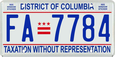 DC license plate FA7784