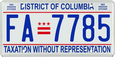 DC license plate FA7785