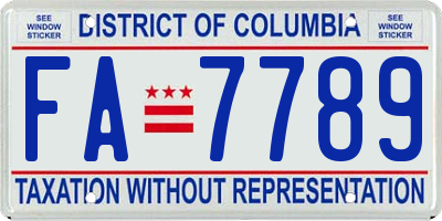 DC license plate FA7789