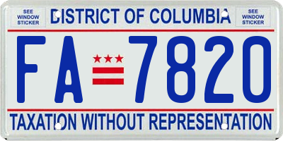 DC license plate FA7820