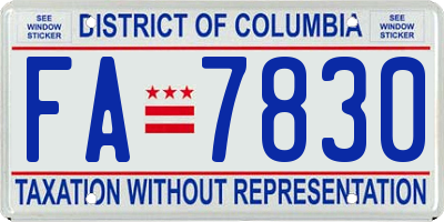 DC license plate FA7830