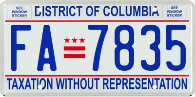 DC license plate FA7835