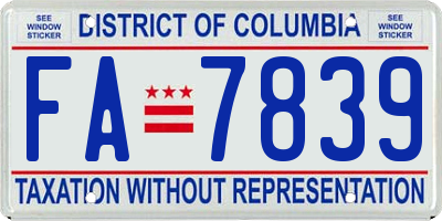 DC license plate FA7839