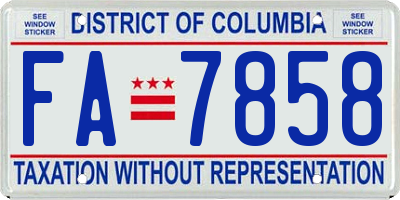 DC license plate FA7858