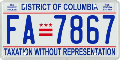 DC license plate FA7867