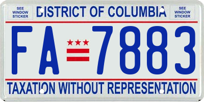 DC license plate FA7883