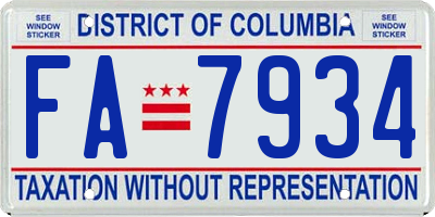 DC license plate FA7934